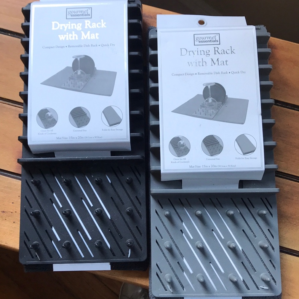 Lot of 2 Dish Drying Racks with Matts Black & Grey